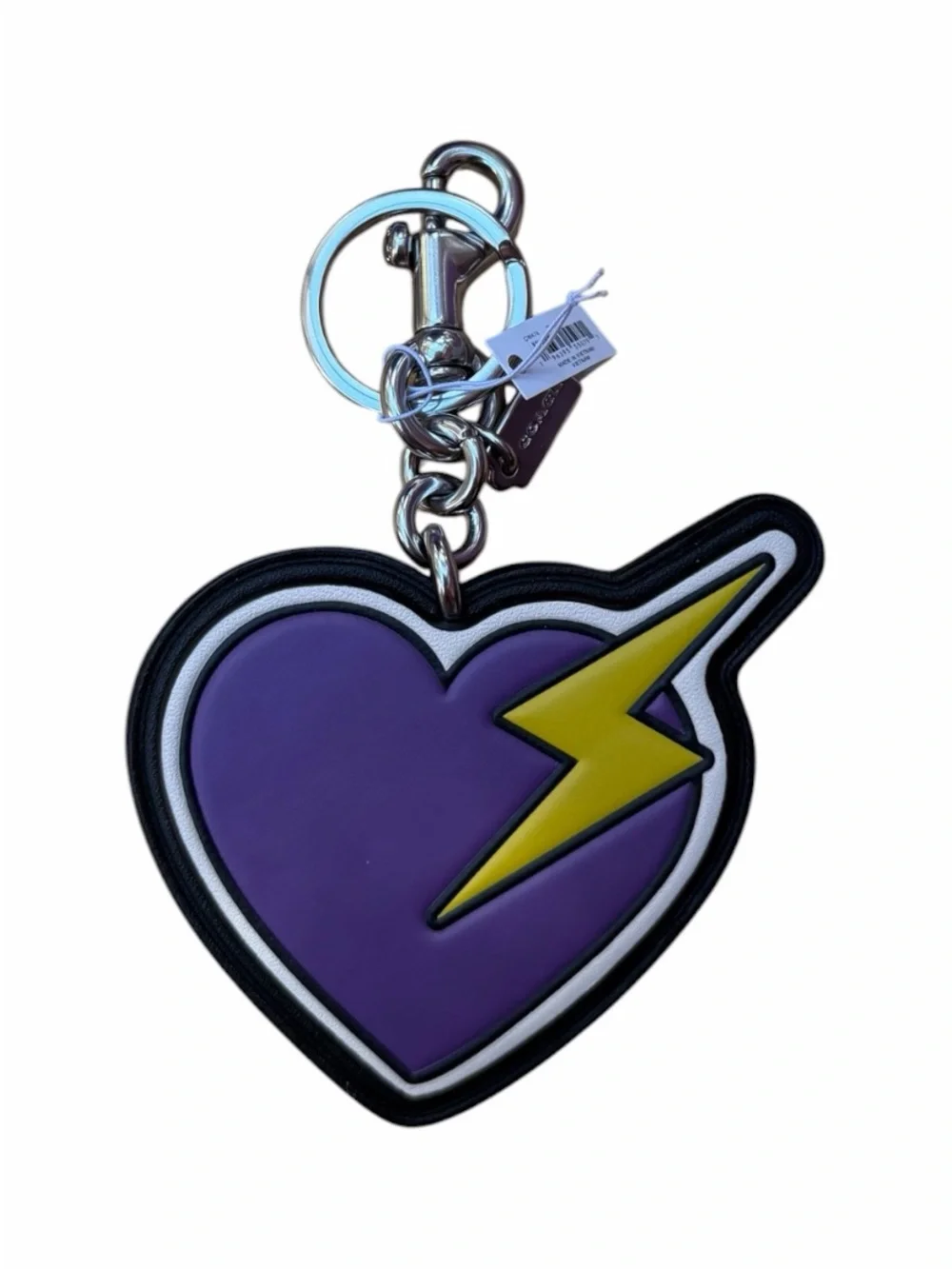 Coach Smooth Leather Heart Bolt Bag Charm In Purple With Black & Yellow NWT